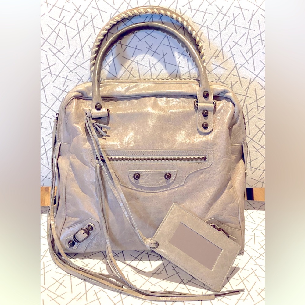 Balenciaga Gris Gray Bowling Bag in Buttery Chèvre